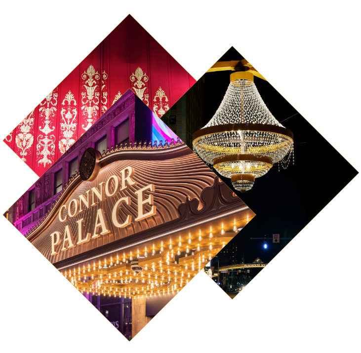 Diamond-shaped image showing views of Playhouse Square